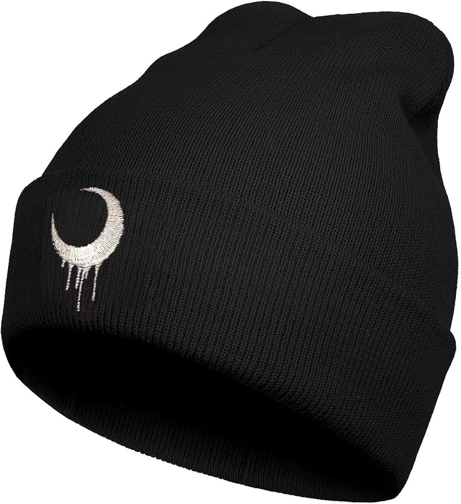 Moon Beanie for Men Women Winter Hat Embroidered Cuffed Cap Knit Skull Hat