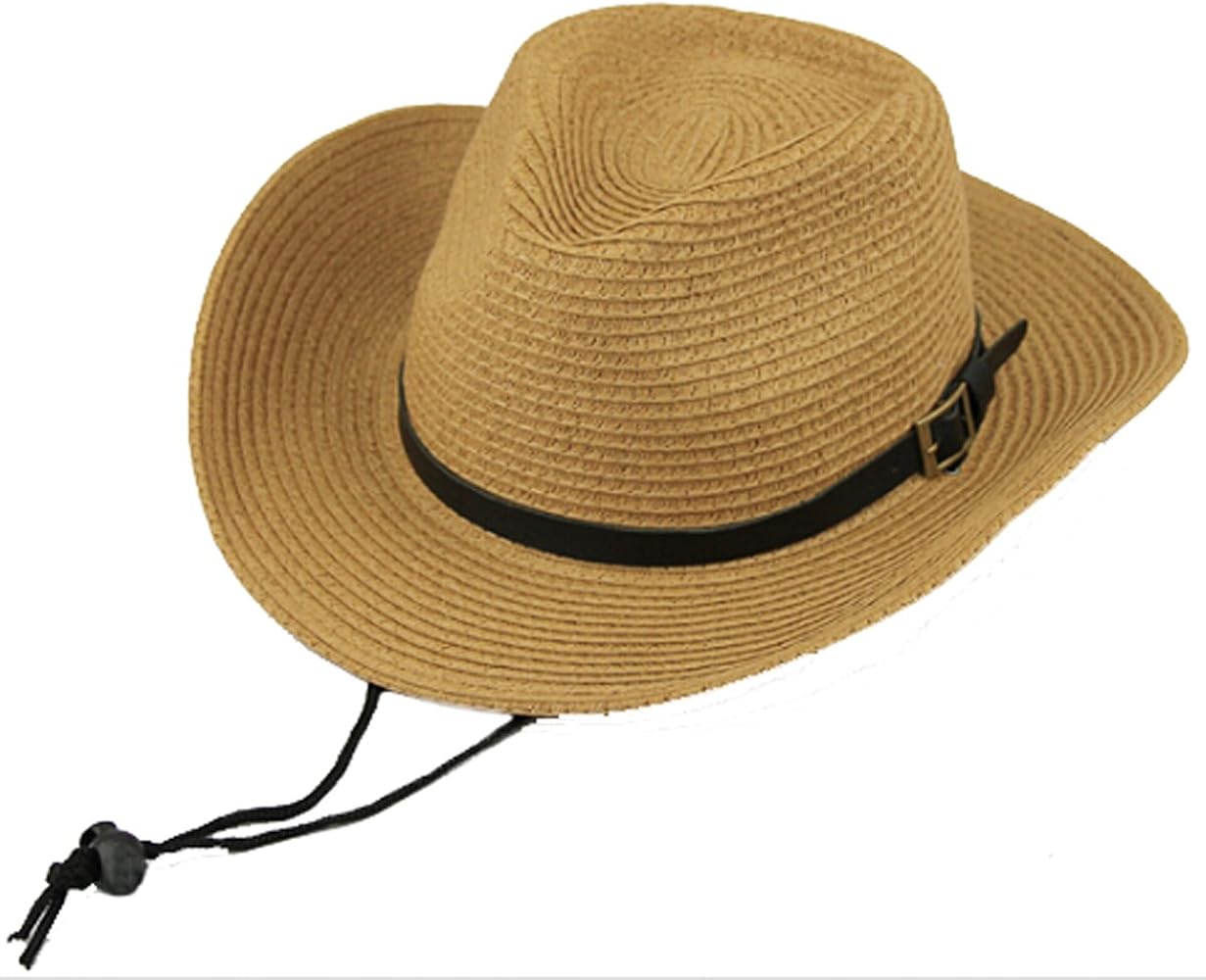 Men's Floppy Packable Straw Hat Beach Cap Newsboy Fedora Sun Hat, Big Brim, Adjustable Chin Strap