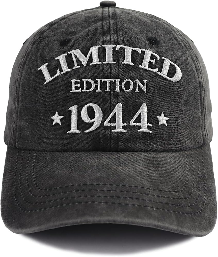 Vintage 1944 Limited Edition Hats, 80th Birthday Gifts for Women Men, Adjustable Cotton Embroidered Baseball Cap