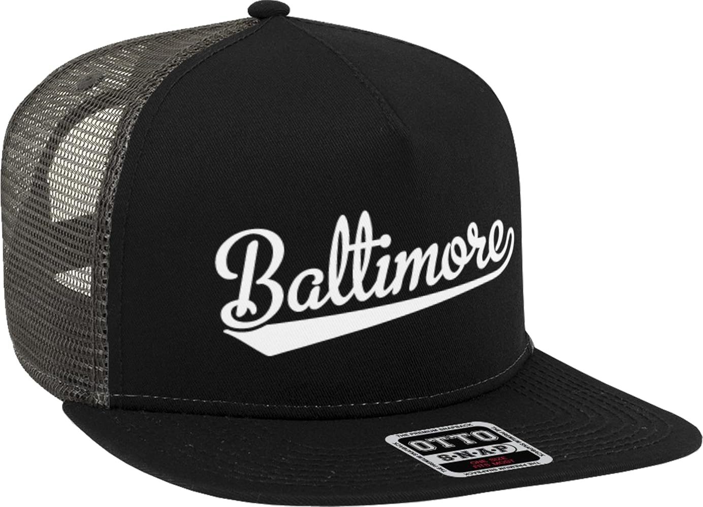 Baltimore Script Baseball Font Snapback Trucker Hat