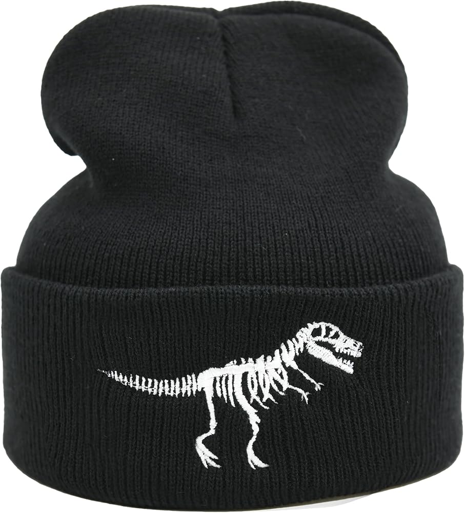 Men Women Winter Embroidered Cuff Beanie Hat Knit Skull Cap