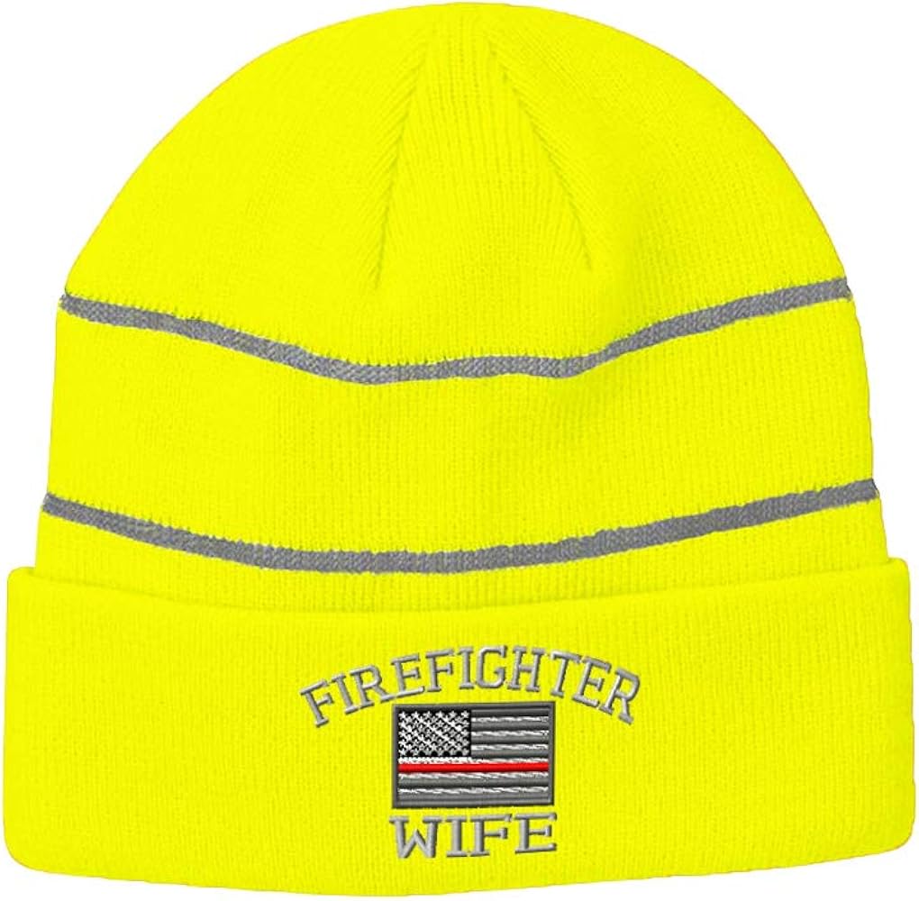 Reflective Beanie for Men & Women Firefighter Fireman Wife B Embroidery 1 Size