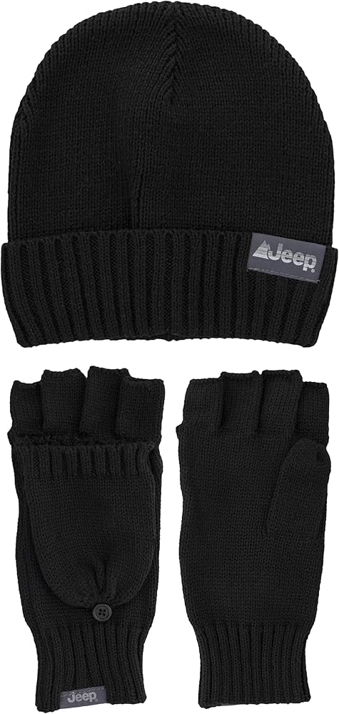 Jeep unisex-adult Men's and Women's 2-piece Beanie and Convertible Gloves Set - Unisex One Size Fits MostWinter Accessory Set