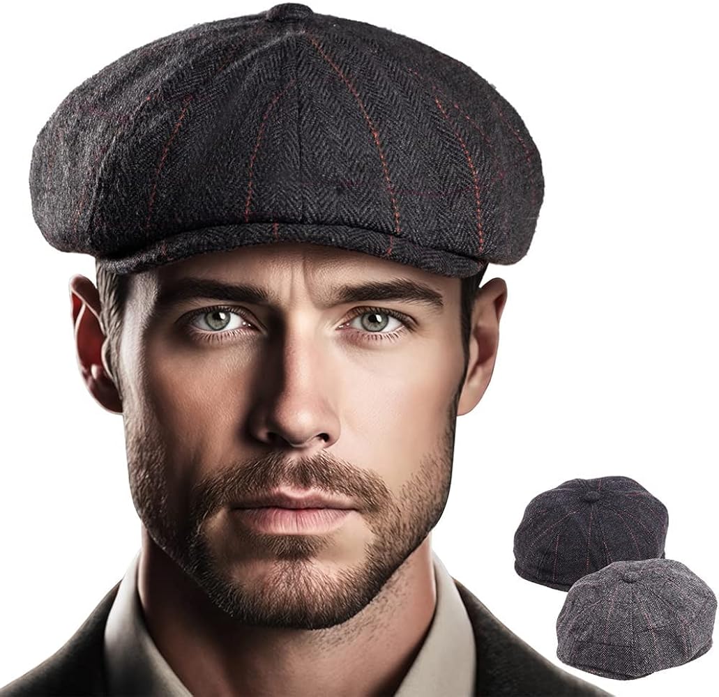 LADYBRO 2 Pack 8-Panel Newsboy Hats for Men Cabbie Hat Cap Wool Blend Tweed Irish Hat Adjustable