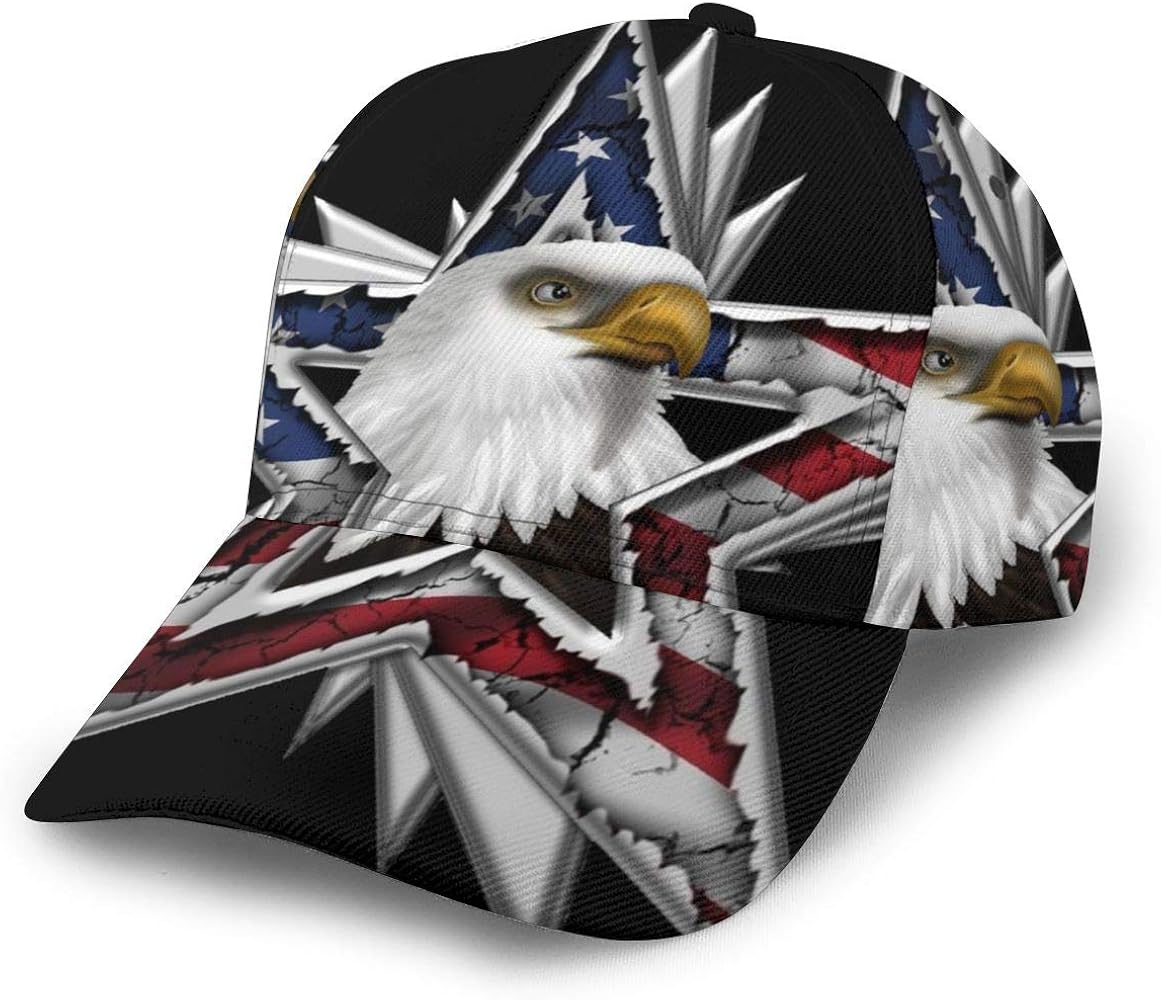 American Flag Bald Eagle Star Dad Hat Classic Baseball Cap Panel Cap Black