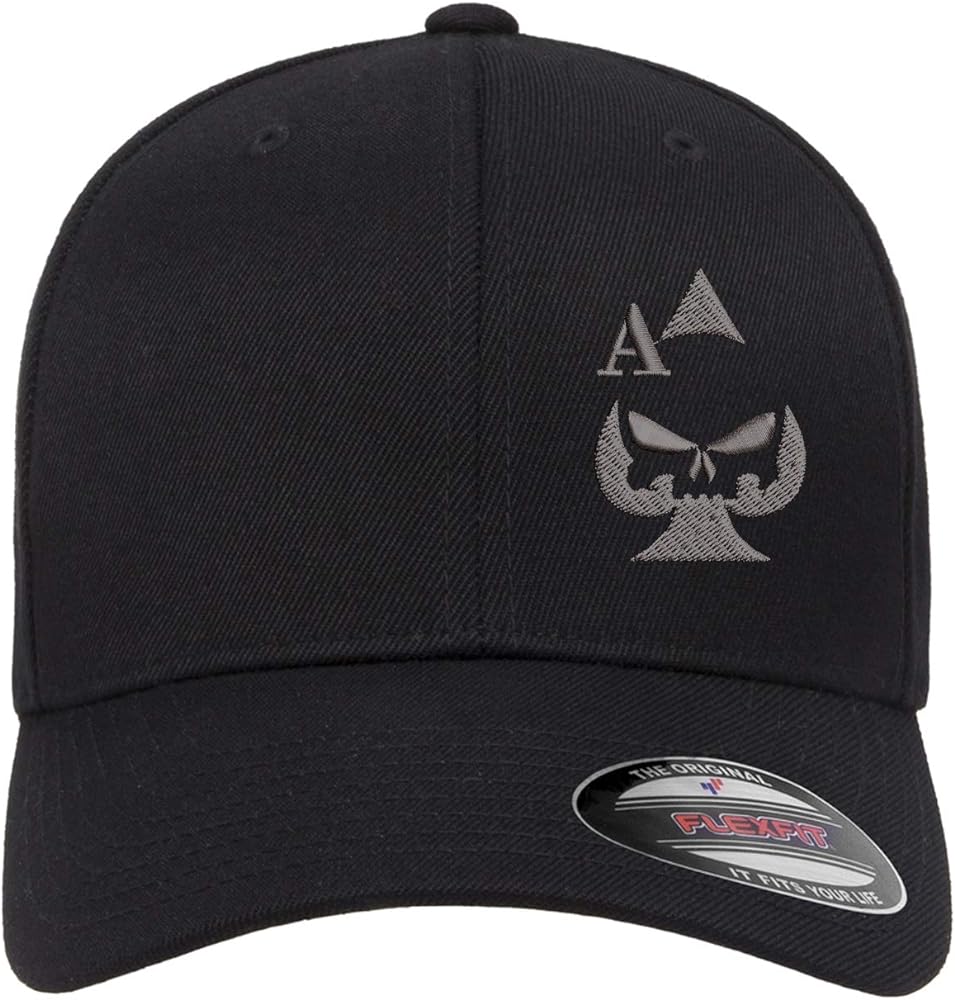 Ace of Spades Sniper Gun Punisher Embroidered Flexfit Fitted Baseball Cap Hat 2nd Amendment Constitutional Rights