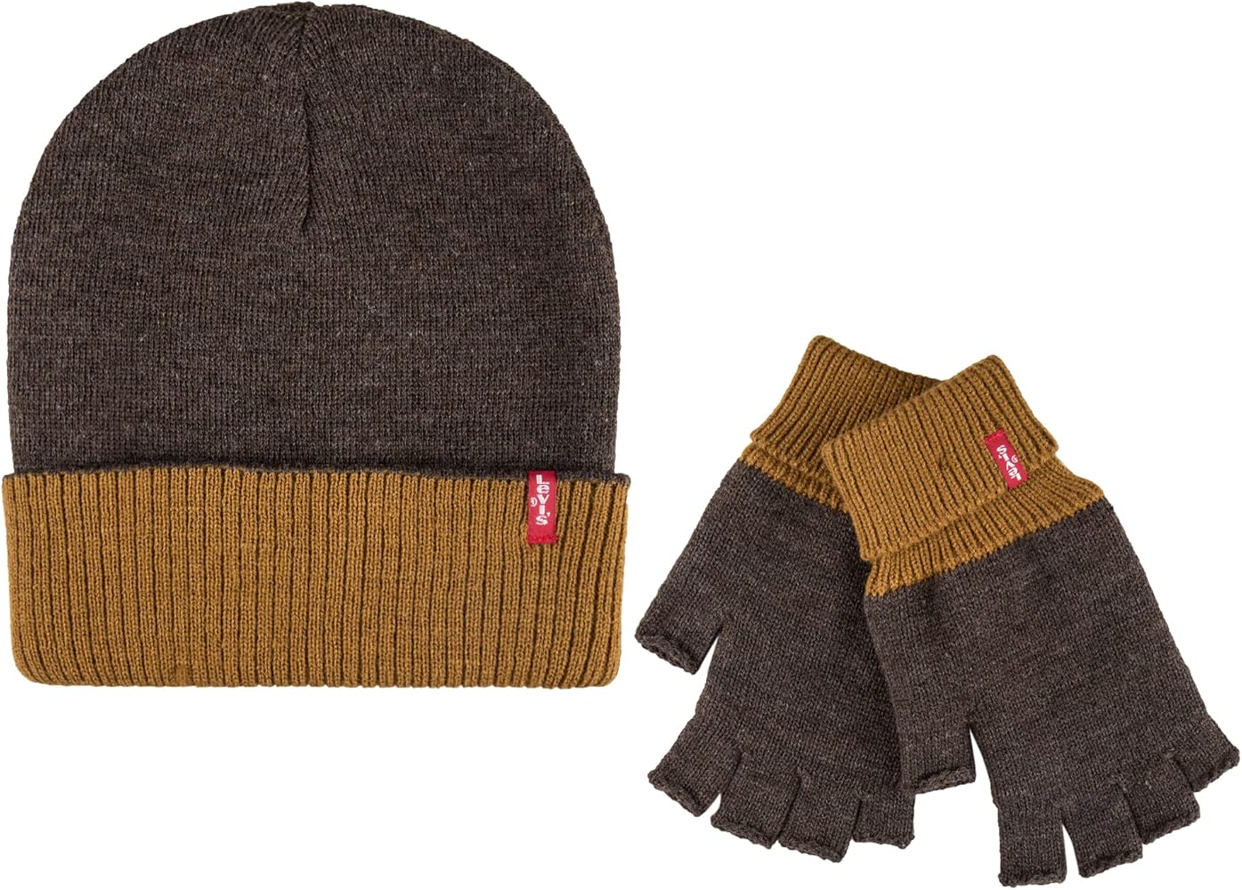 Levi's Men's Reversible Warm Winter Beanie with Fingerless Glove Set