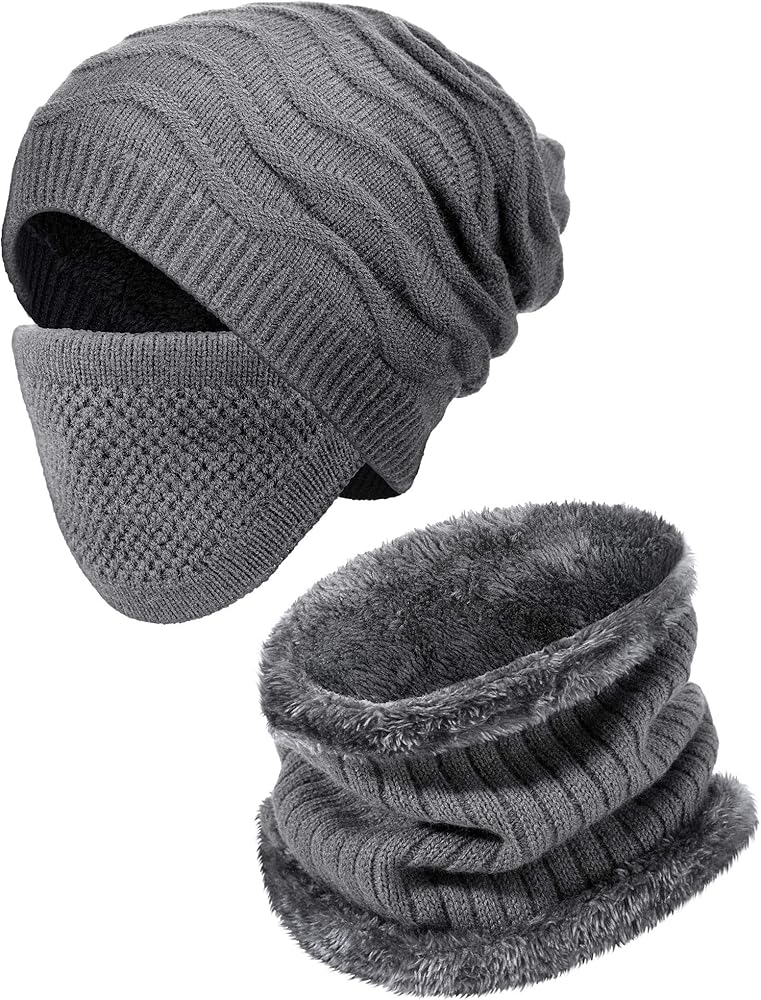 Winter Beanie Hat and Scarf Set for Men Neck Warmer Knit Caps for Men and Women