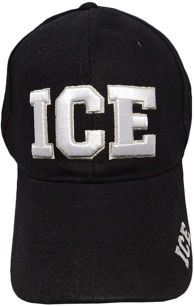 ICE Immigration & Customs Enforcement White Letter Grey Shadow Black Hat Cap