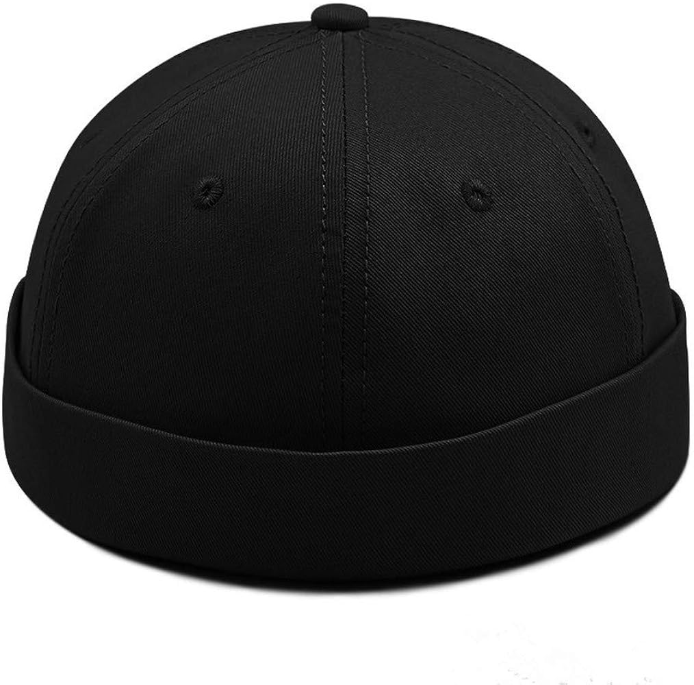 L/XXL Oversize Brimless Cap, Men Skullcap Rolled Cuff No Visor Beanie Sailor Hat (Black, XXL(24.4inch-25.6inch))