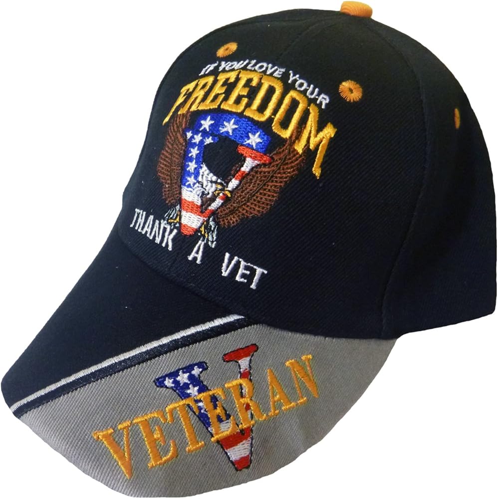 Patriotic Black Cap If you Love Your Freedom Thank Vet Bald Eagle American Flag, Multi, One Size