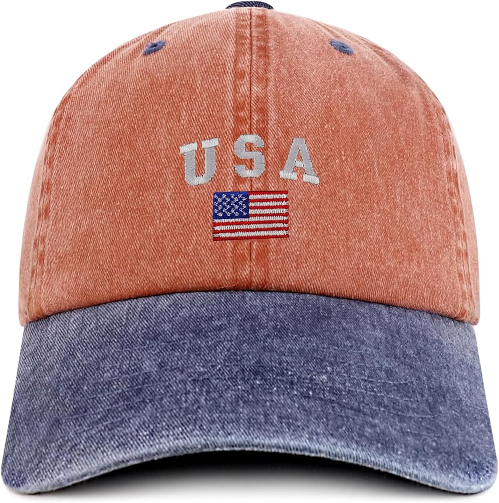 Trendy Apparel Shop American Flag and USA Embroidered Soft Washed Patriotic Cap