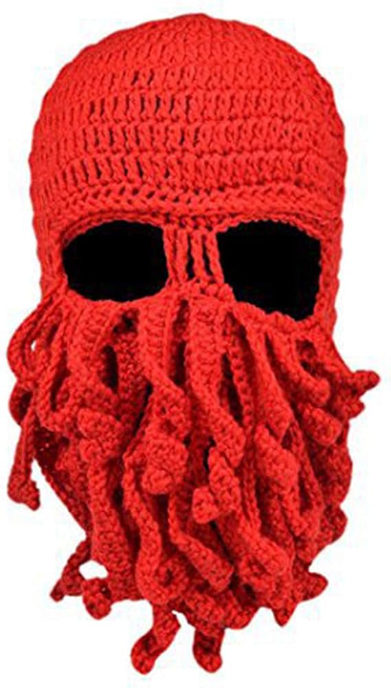 Andongnywell Men Octopus Wool Hat Knit Beard Squid Beanie Hat Cap Beanie Hats Bearded Caps Tentacle Winter Ski Mask