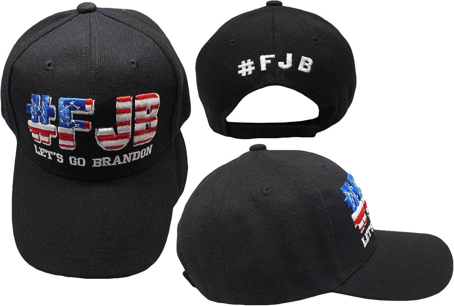 #FJB Let's Go Brandon USA Flag Overlay Black Polyester Adjustable Embroidered Baseball Ball Cap Hat