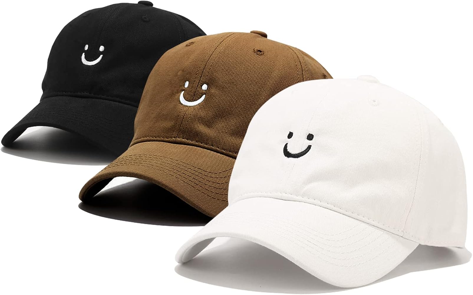 Umeepar 3 Pack Smile Face Cotton Baseball Cap Adjustable Low Profile Unstructured Dad Hat for Men Women