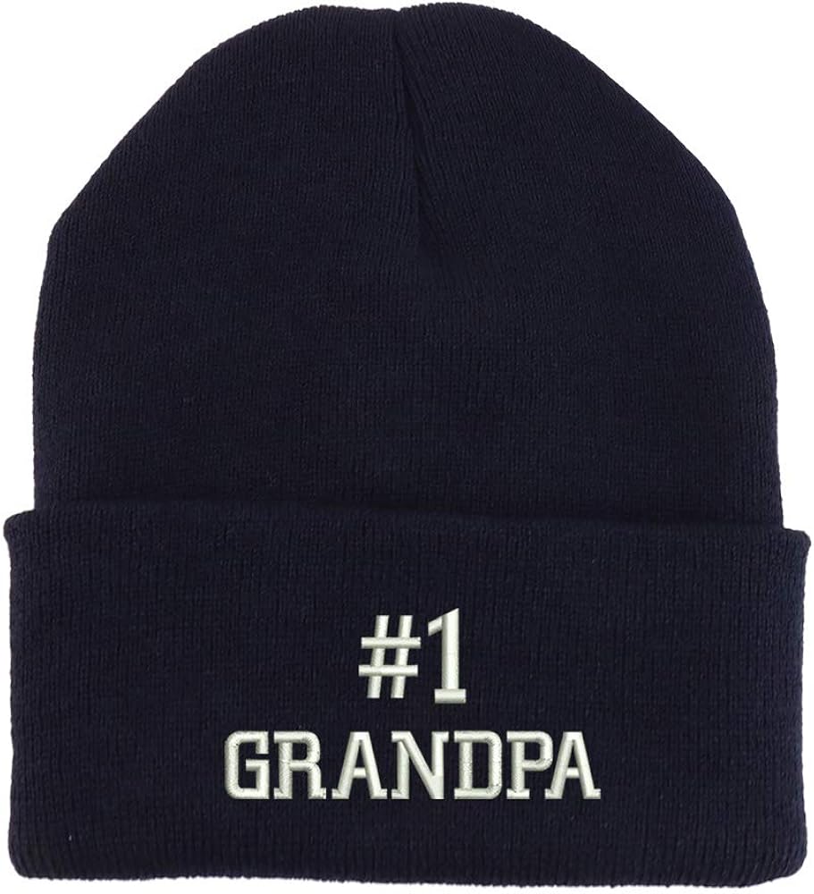 Trendy Apparel Shop Number 1 Grandpa Embroidered Made in USA Cuff Folded Acylic Knit Winter Beanie Hat