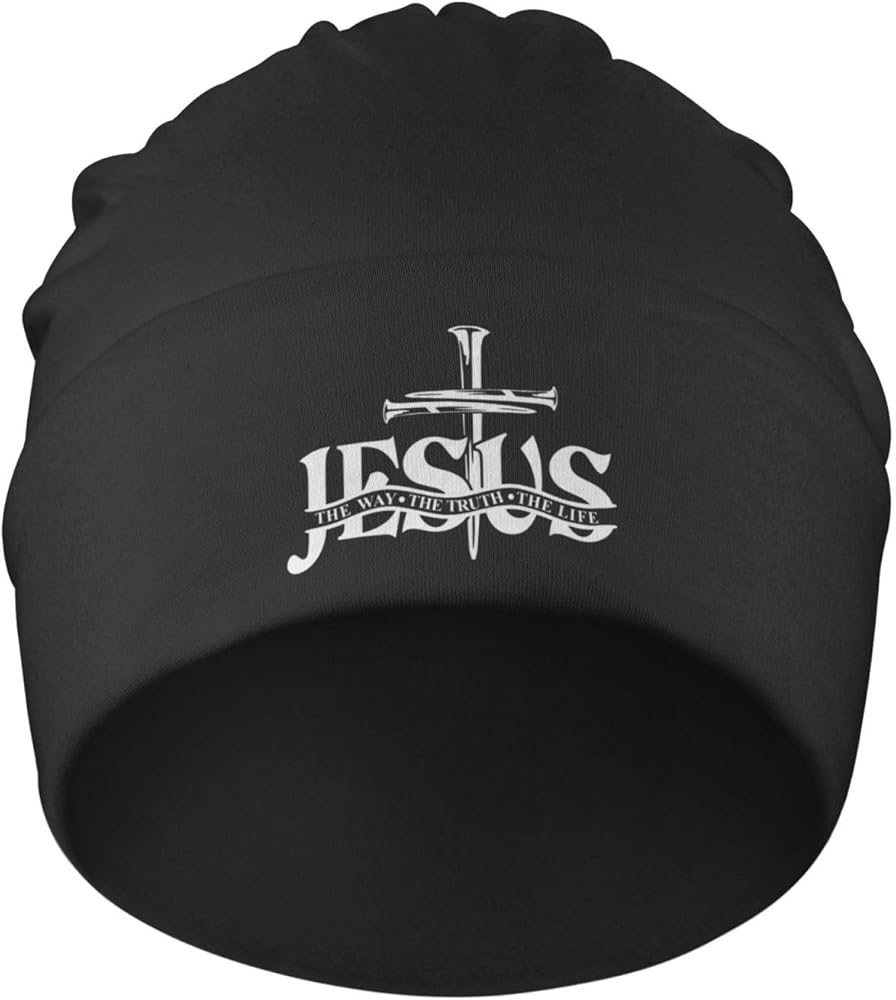 Christian Jesus Cross The Way The Truth The Life Gifts Beanie Hat for Men Women Baggy Skull Cap Winter Ski Knit Cap Black