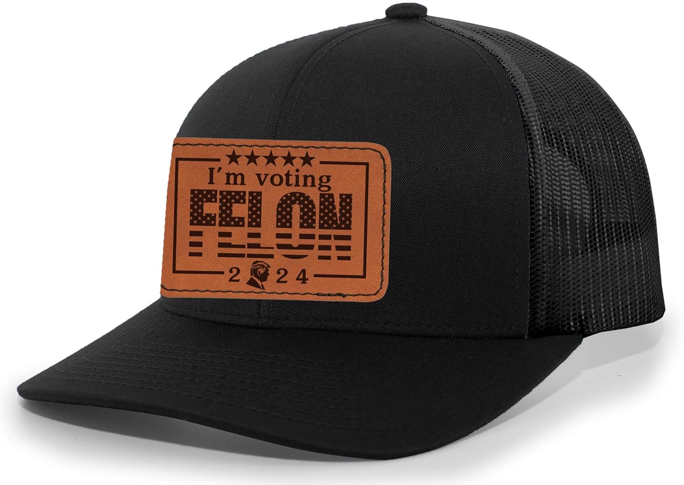 Trenz Shirt Company Political I'm Voting Felon 2024 Embroidered Leather Patch Trucker Snapback Hat