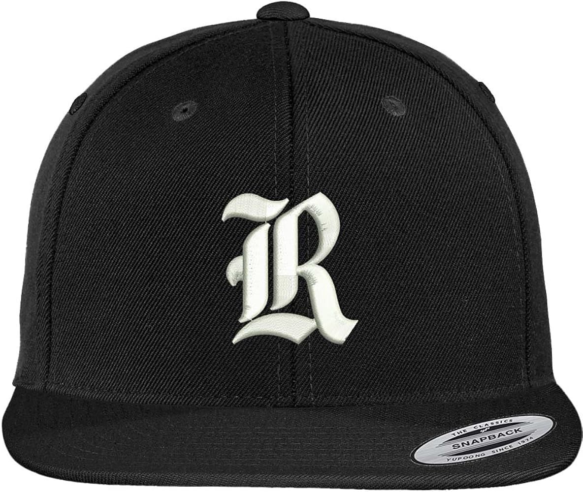 Trendy Apparel Shop Old English R Embroidered Flat Bill Snapback Cap