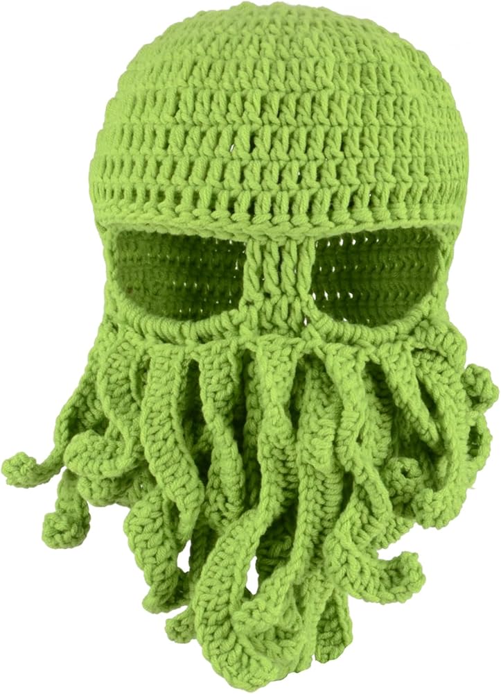 Azarxis Beard Beanie Hat Knit Funny Pirate Hat Winter Octopus Hat Windproof Warm Squid Mask for Men Women Hallowee