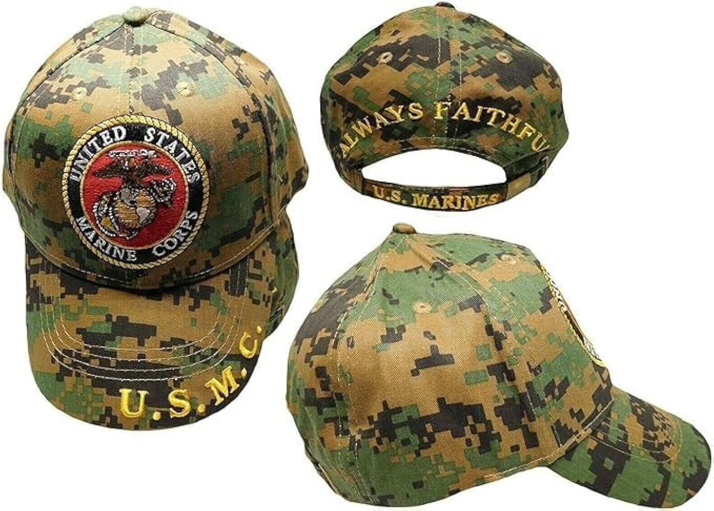 Flakita's Novelties U.S Military Marine Corps EGA Embroidered USMC Licensed CAMO Adjustable Embroidered Hat Cap - Officially Licensed, Medium-Large, Black