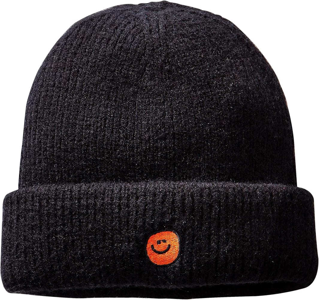 Smile Embroidery Beanie – Smiley Face Embroidered Knit Hat Cuffed Winter Warm Knitted Skull Cap for Women Men