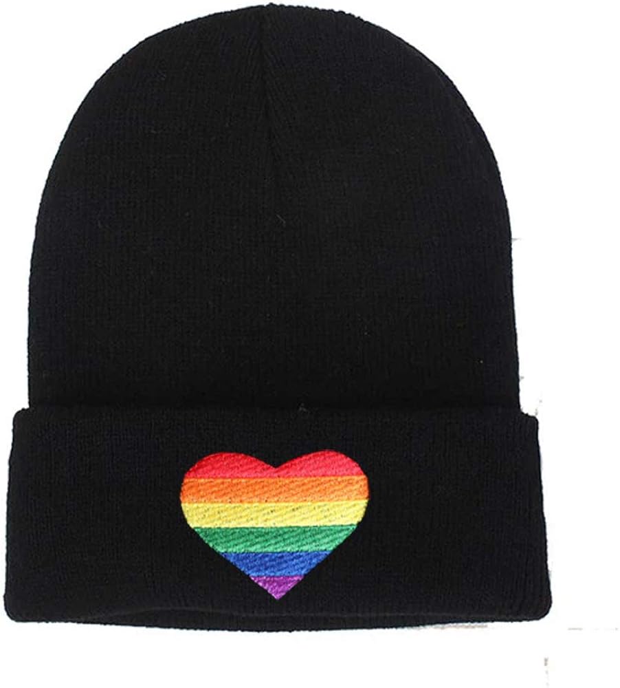 Rainbow Love Heart Embroidery Beanies Knitted Hats Winter Warm Hat Hip Hop Skullies Cap