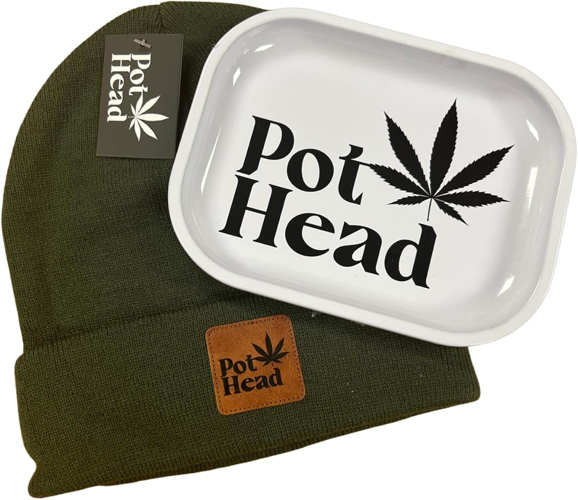 Pot Head Beanie with Rolling Tray Green