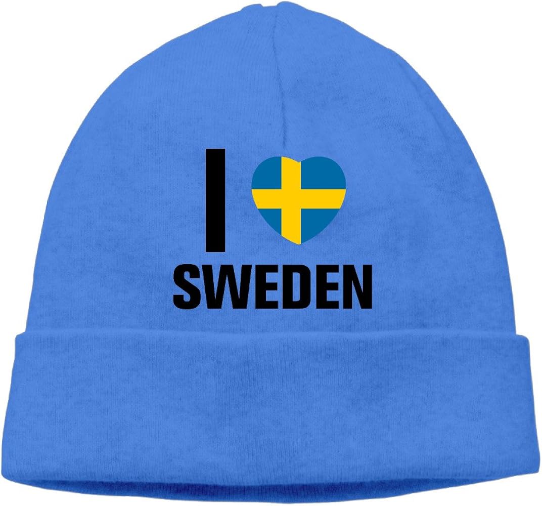 Adult Love Sweden Flag Beanie Skully Cap Hat Watch Hat Ski Cap Hat RoyalBlue