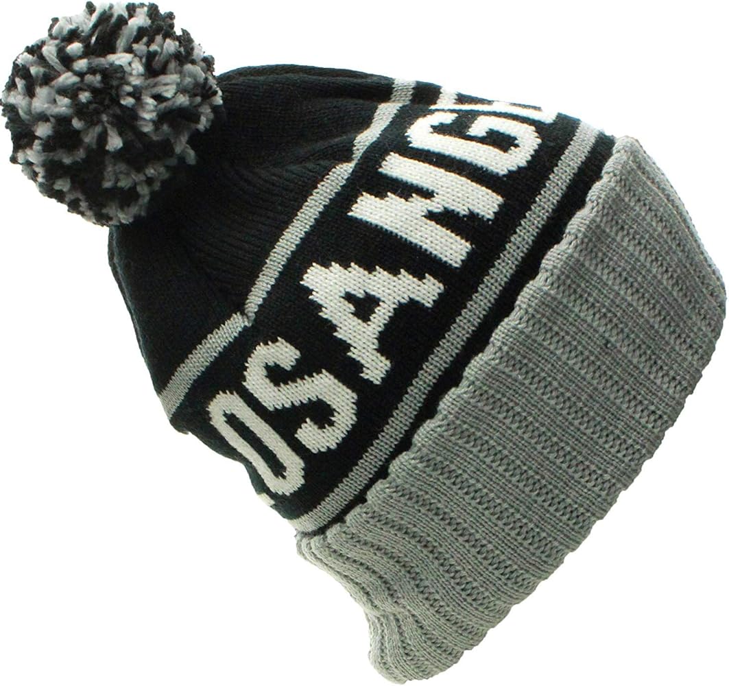 USA Favorite City Cuff Cable Knit Winter Pom Pom Beanie Hat Cap