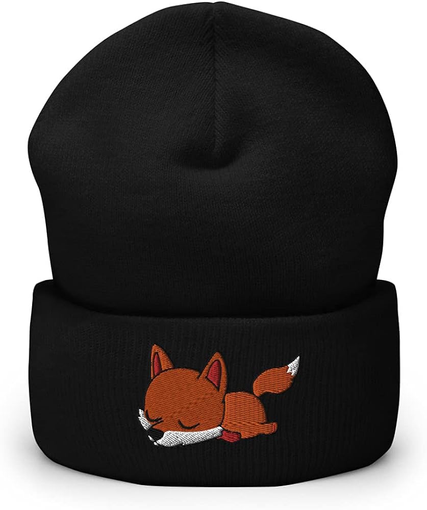 Lazy Fox Beanie Unisex Adult Embroidered Cuffed