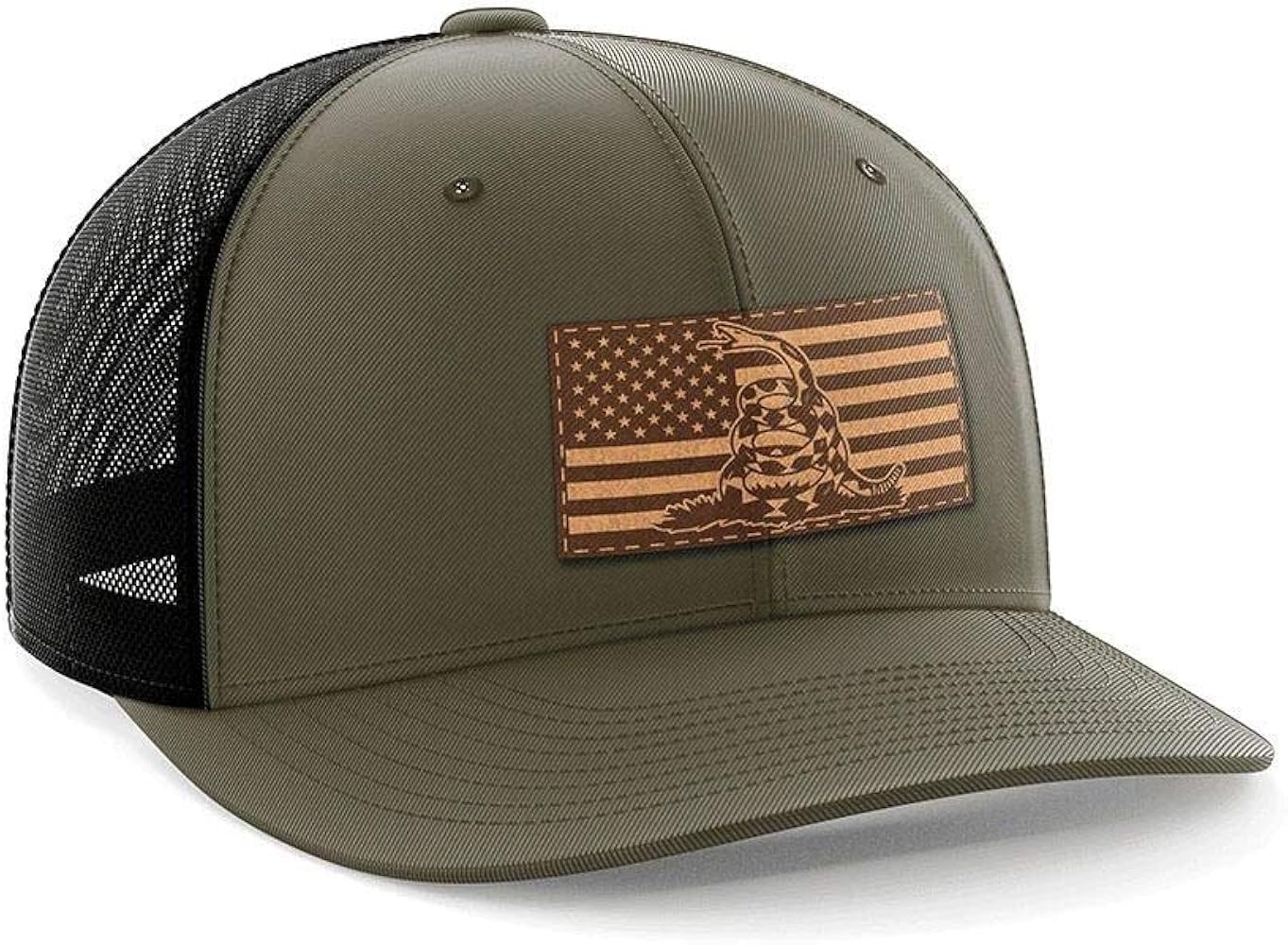 Don't Tread On Me Leather Patch Hat - Adjustable Trucker Hats with Snapback