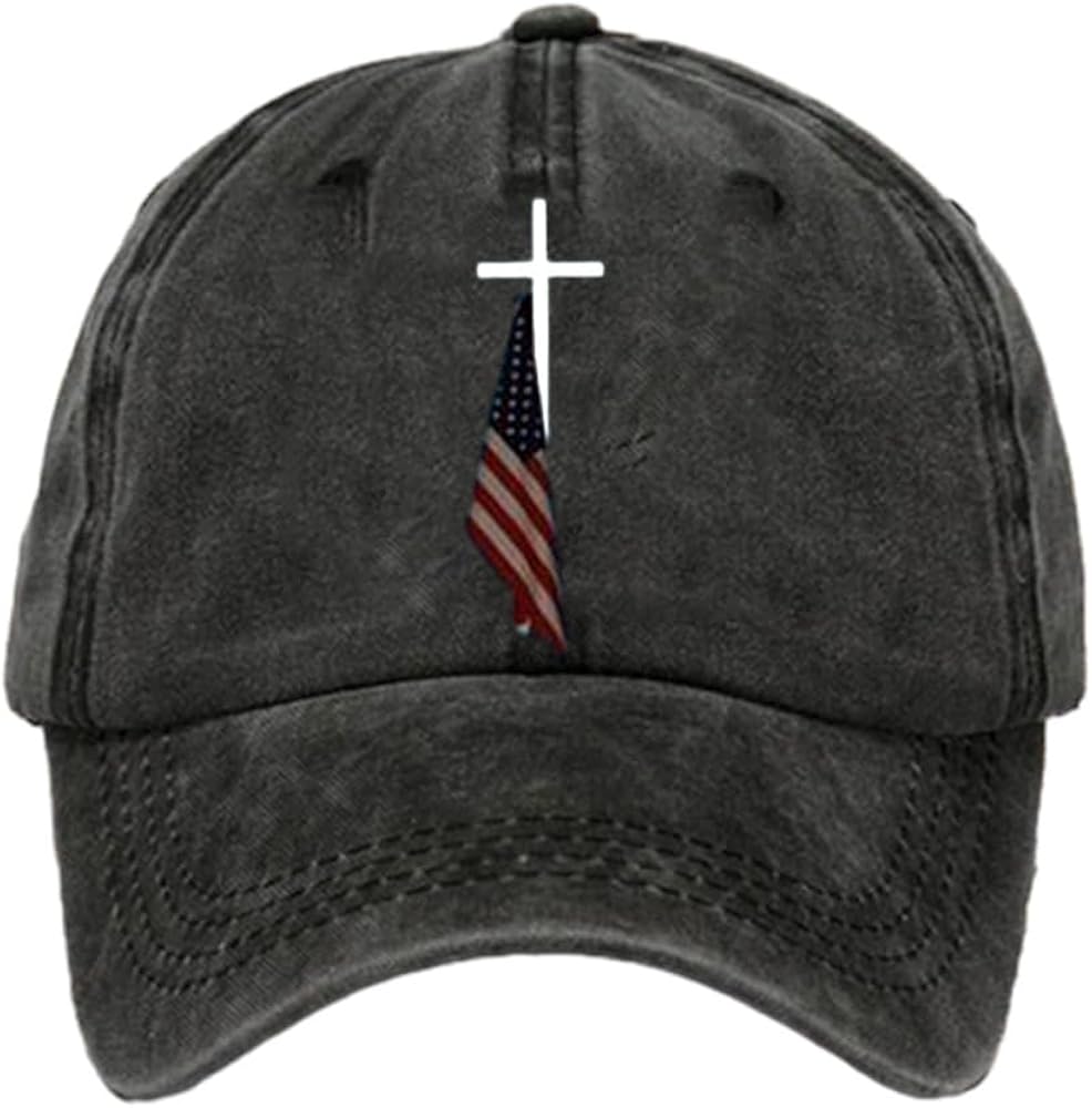 USA Flag Cross Hat Christian Cross Hat American Flag Baseball Cap Patriotic Hat Christian 4th of July Hat