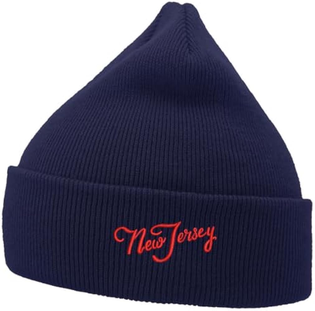 Mens Beanie Knit Hats NJ New Jersey Embroidered Unisex Casual Beanies Hats for Winter