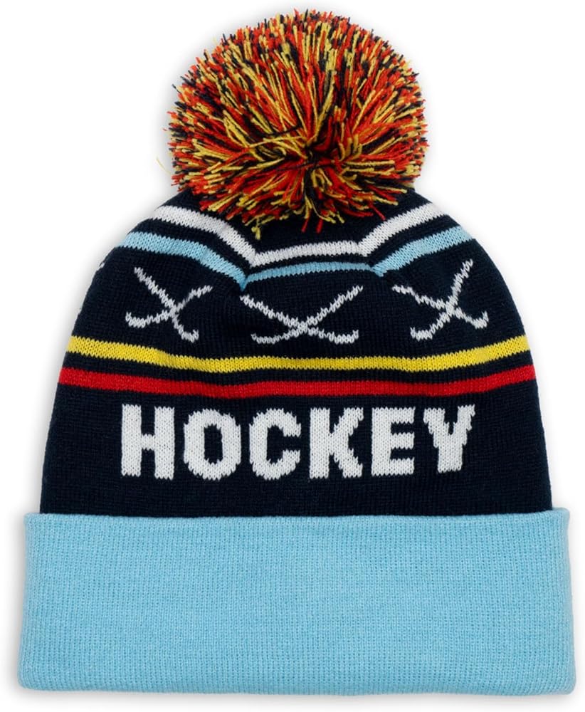 ChalkTalkSPORTS Hockey Knitted Beanie Hat | Hockey Pom Beanies