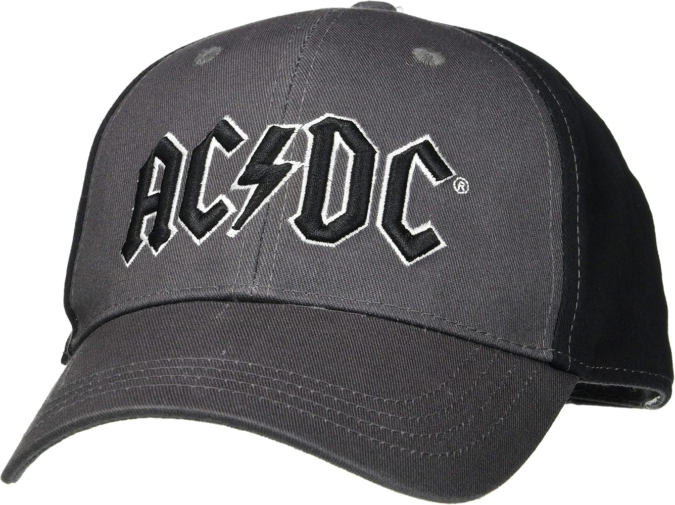 AC/DC Men's Baseball Cap 2-Tone Grey/Black Embroidered Black Logo Hat