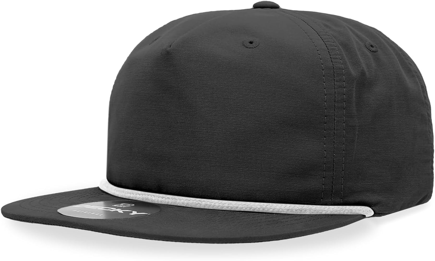 DECKY Standard 5 Panel High Profile Relaxed Cotton Blend Rope Hat, Black/White