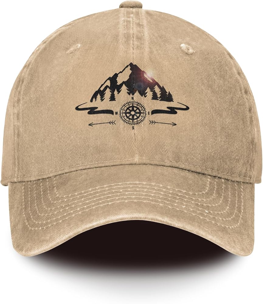 Mountain Baseball Hats Soft Men Cotton Ball Cap with Compass Design