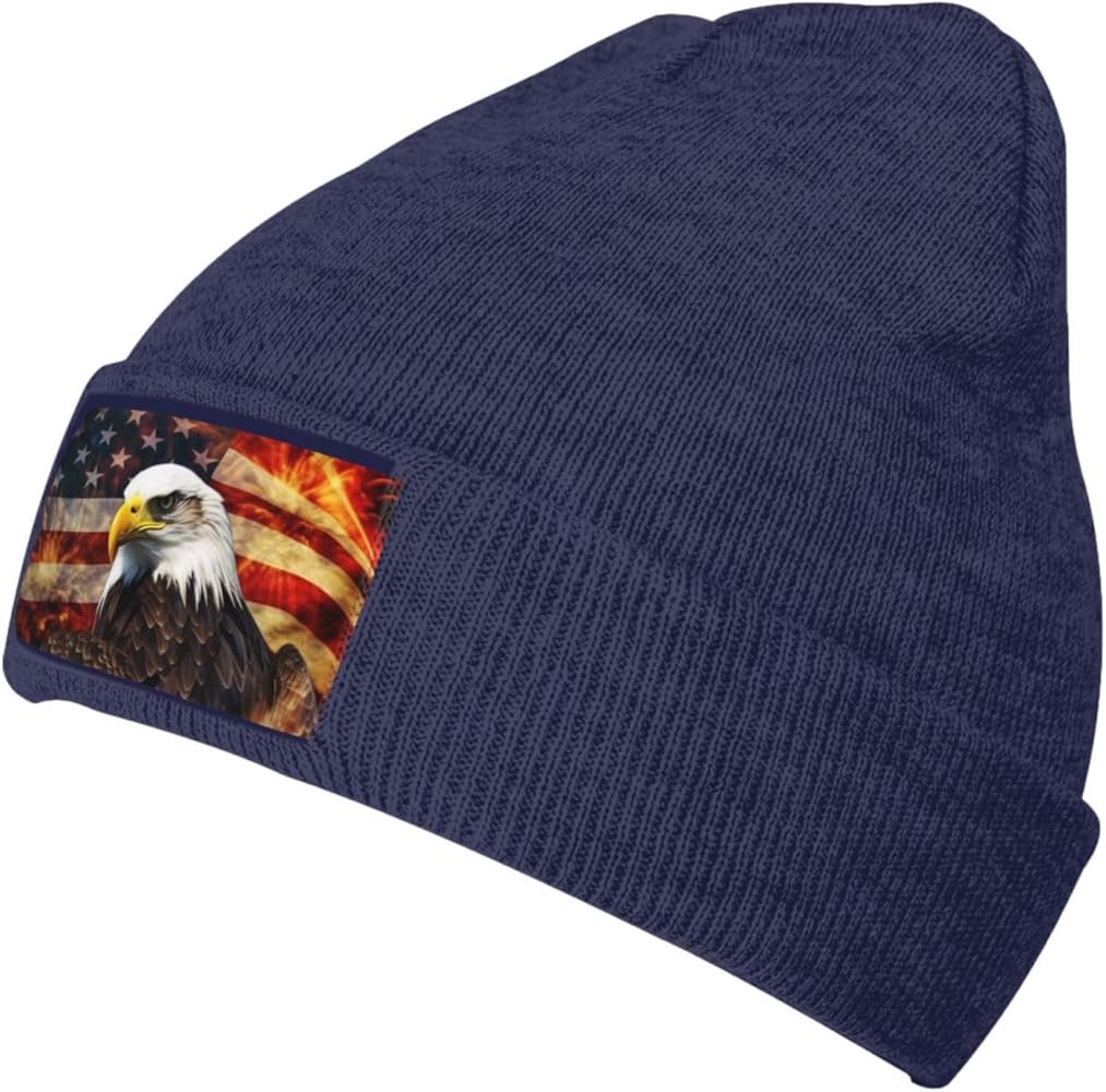 Beanie for Women American Flag Fire Eagle Print Knitted Hat Men Winter Beanies Soft Knit Hats Warm Beanie Cap