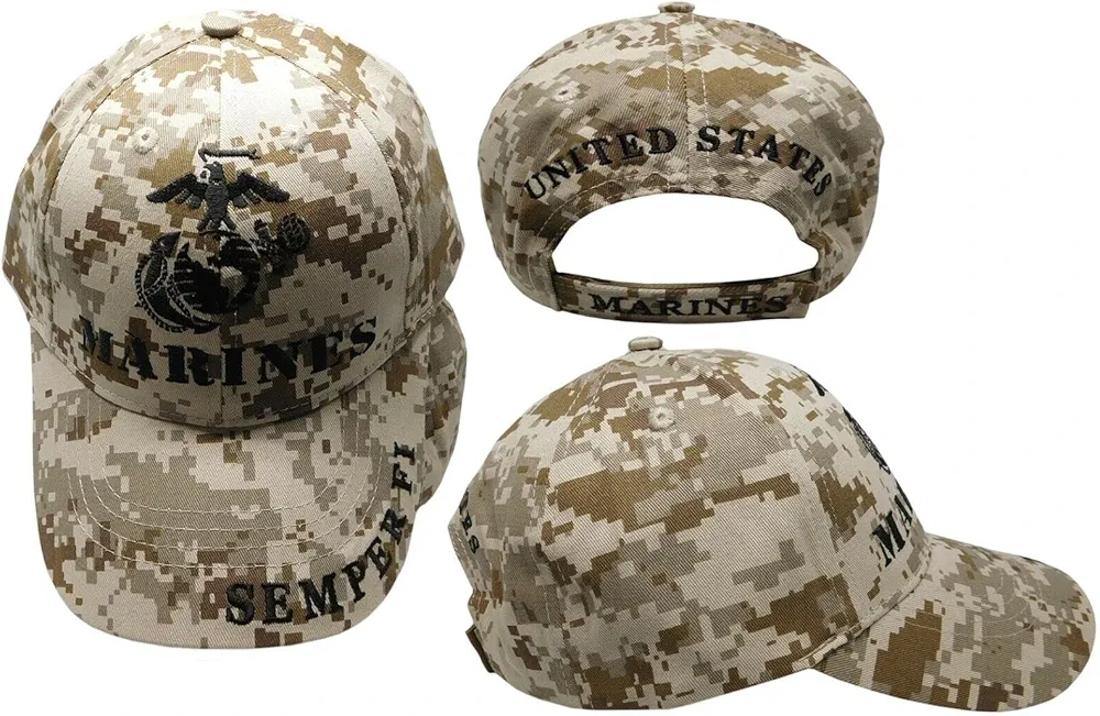 Trade Winds Marines EGA Semper Fi U.S. Marines USMC Coyote Digital Camo Adjustable Embroidered Cotton Hat Cap - Officially Licensed