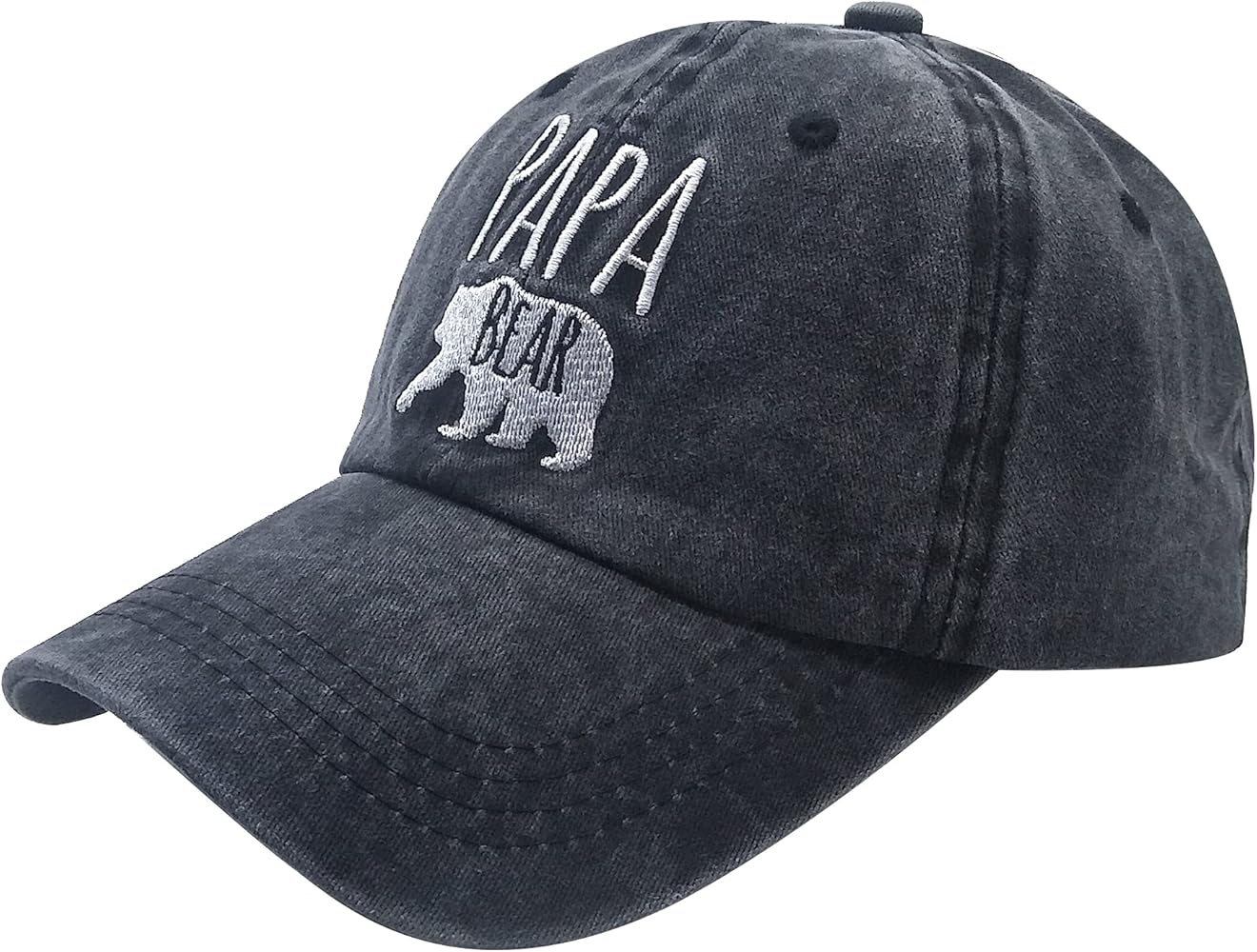 Men's Papa Bear Embroidered Washed Denim Adjustable Baseball Cap Dad Hat