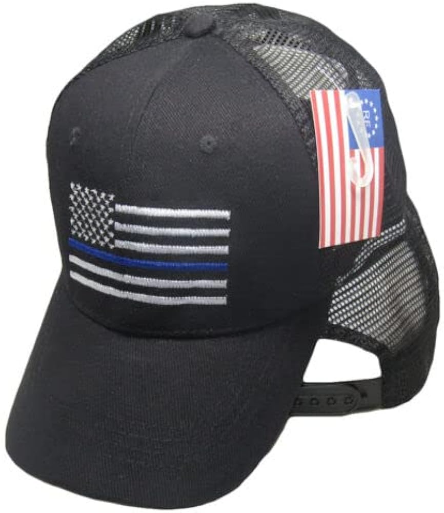 Trade Winds USA Thin Blue Line Police American Flag Hat Snapback Trucker Cap