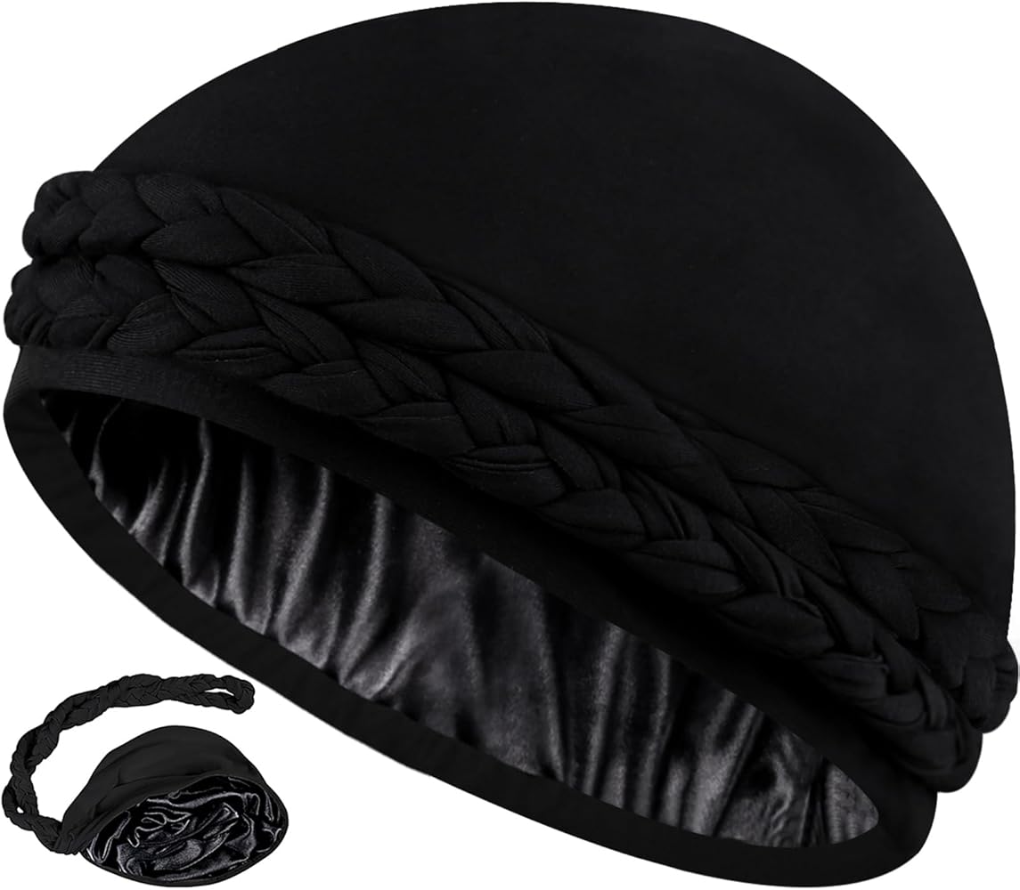 Ababalaya Satin Lined Turban for Women Mens Halo Turban Silky Lined Durag for Waves Braids Locs Sleeping Bonnet Sleep Cap