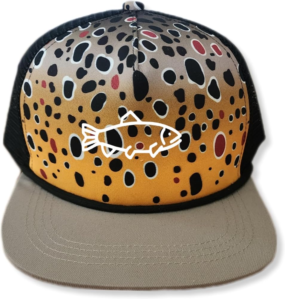 Trout Cork Snapback Hat Cap Trucker Fly Fishing (Brown Skin)