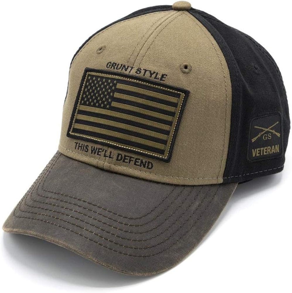 Grunt Style Hat - Veteran Flag Cap (Brown, One Size)