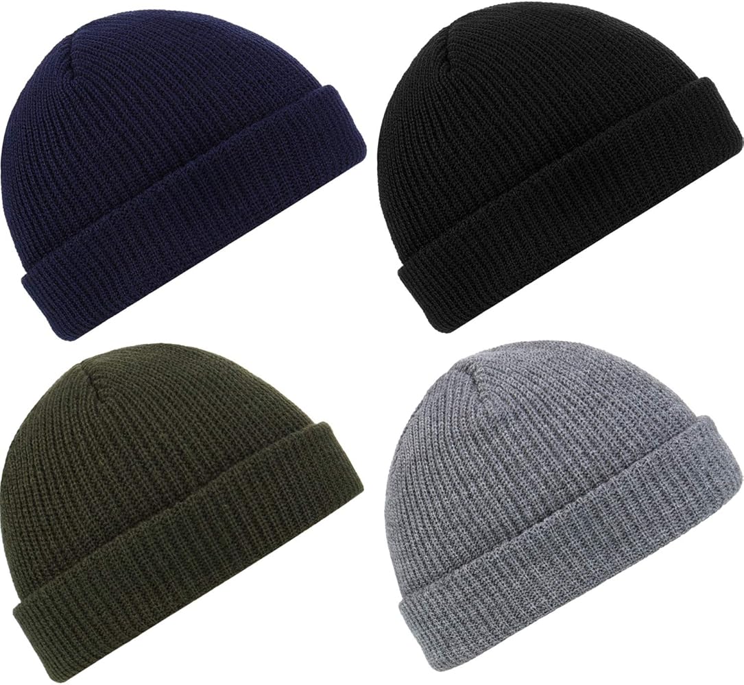 SATINIOR 4 Pieces Trawler Beanie Watch Hat Roll up Edge Skullcap Fisherman Beanie Unisex