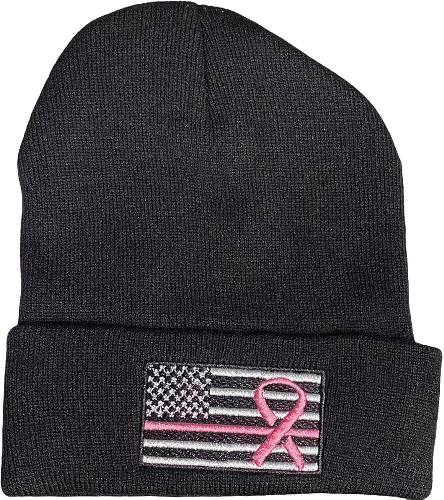 Breast Cancer Awareness Pink Line Flag Beanies