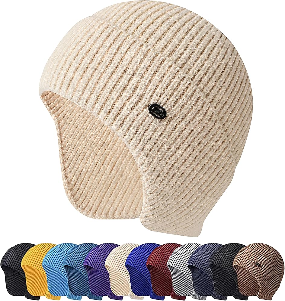 HiRui Knit Beanie Hats Winter Hats Ear Covers for Men Women-Warm Daily Headwear