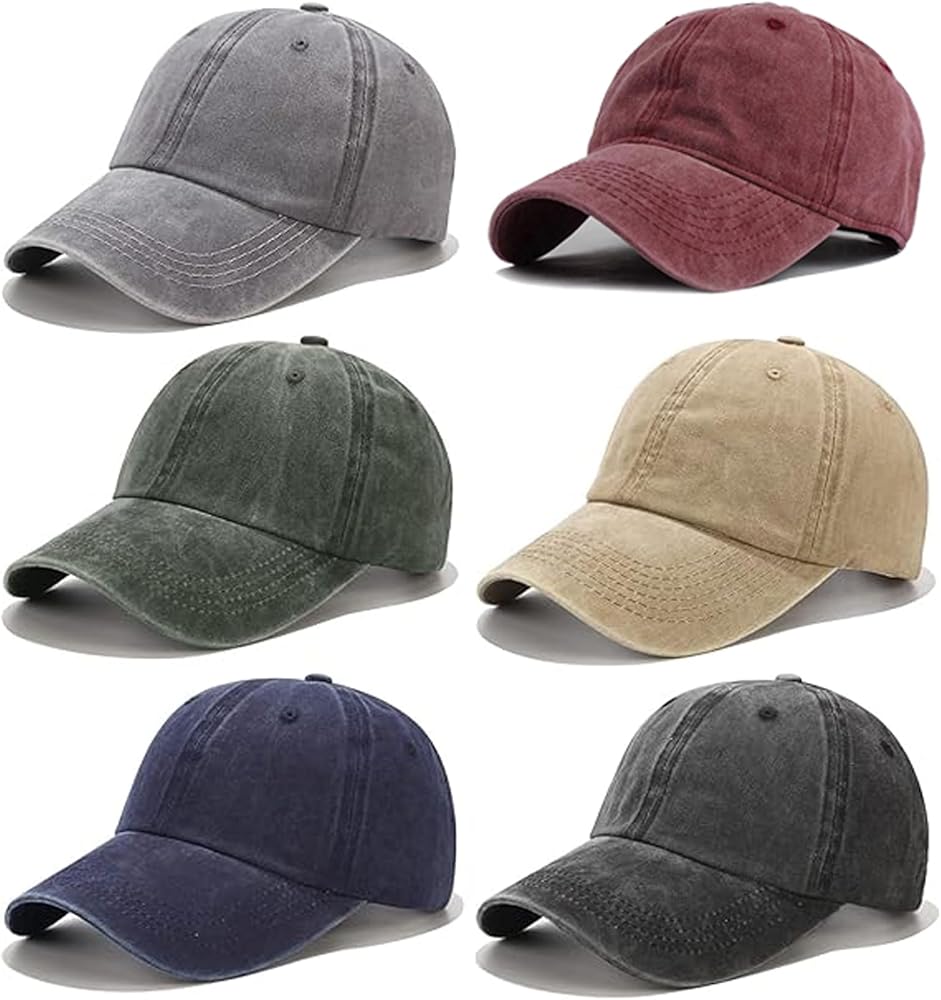 6 Pack Distressed Baseball Cap Washed Cotton Dad Hat for Men Women