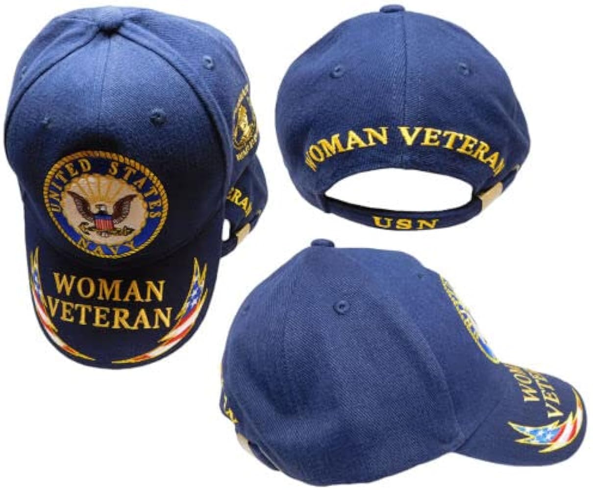 U.S. Navy Woman Veteran Woman Warrior Navy Blue USA Bolts Embroidered Cap Hat